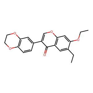 3-(2,3-dihydrobenzo[b][1,4]dioxin-6-yl)-7-ethoxy-6-ethyl-4H-chromen-4-one structure