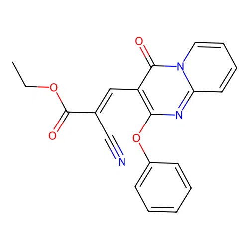 (E)-ethyl 2-cyano-3-(4-oxo-2-phenoxy-4H-pyrido[1,2-a]pyrimidin-3-yl)acrylate structure