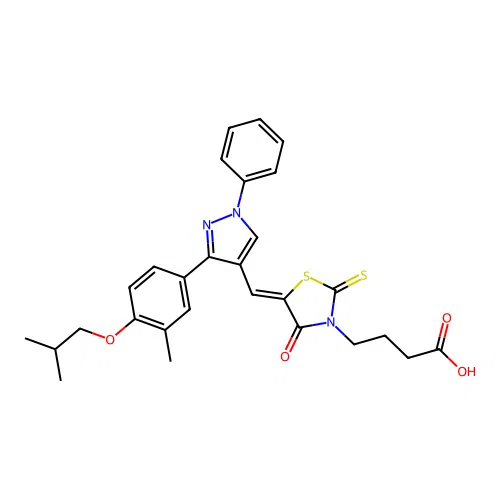4-[(5Z)-5-({3-[3-methyl-4-(2-methylpropoxy)phenyl]-1-phenyl-1H-pyrazol-4-yl}methylidene)-4-oxo-2-thioxo-1,3-thiazolidin-3-yl]butanoic acid structure