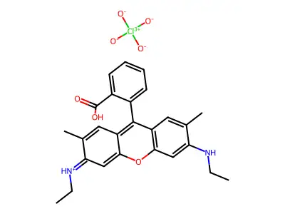 9-(2-Carboxyphenyl)-3,6-bis(ethylamino)-2,7-dimethylxanthylium perchlorate structure