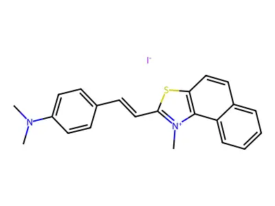 2-{2-[4-(Dimethylamino)phenyl]ethenyl}-1-methylnaphtho[1,2-d][1,3]thiazol-1-ium iodide structure