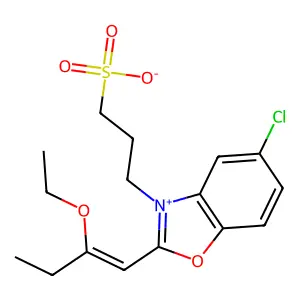 5-Chloro-2-(2-ethoxybut-1-enyl)-3-(3-sulphonatopropyl)benzoxazolium structure