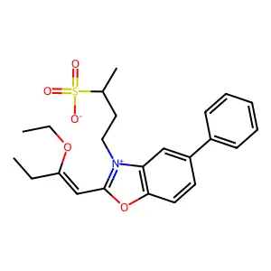 2-(2-Ethoxybut-1-enyl)-5-phenyl-3-(3-sulphonatobutyl)benzoxazolium structure