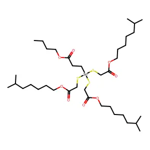 Propanoic acid, 3-[tris[[2-(isooctyloxy)-2-oxoethyl]thio]stannyl]-, butyl ester structure