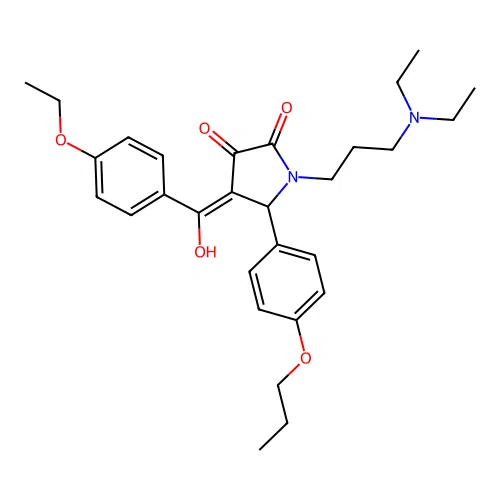 (4E)-1-[3-(diethylamino)propyl]-4-[(4-ethoxyphenyl)-hydroxymethylidene]-5-(4-propoxyphenyl)pyrrolidine-2,3-dione structure