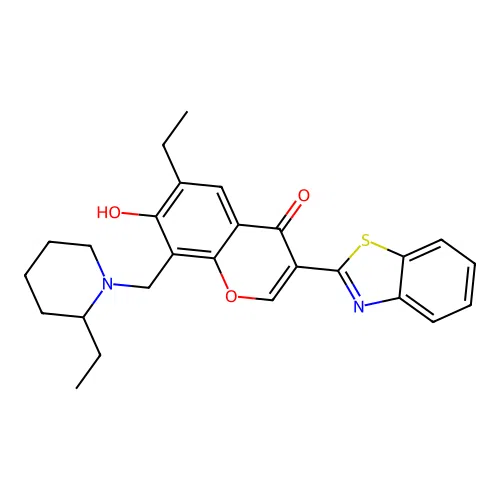 3-(1,3-benzothiazol-2-yl)-6-ethyl-8-[(2-ethylpiperidin-1-yl)methyl]-7-hydroxy-4H-chromen-4-one structure