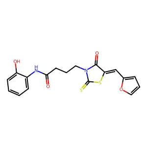 (Z)-4-(5-(furan-2-ylmethylene)-4-oxo-2-thioxothiazolidin-3-yl)-N-(2-hydroxyphenyl)butanamide structure