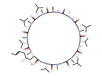 (3S,6S,9S,12R,15S,18S,21S,24S,30S)-33-[(1R,2R,4E)-1-HYDROXY-2-METHYLHEX-4-EN-1-YL]-3,21,30-TRIISOPROPYL-1,4,7,10,12,15,19,25,28-NONAMETHYL-6,9,18,24-TETRAKIS(2-METHYLPROPYL)-1,4,7,10,13,16,19,22,25,28,31-UNDECAAZACYCLOTRITRIACONTAN-2,5,8,11,14,17,20,23,26,29,32-UNDECONE structure