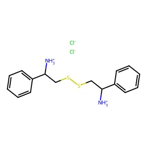 2,2'-Disulfanediylbis(1-phenylethan-1-amine)--hydrogen chloride (1/2) structure