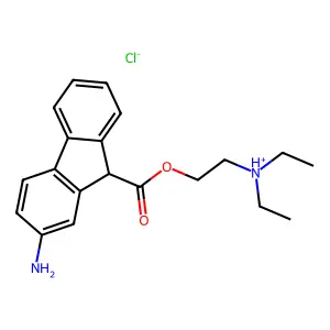 Fluorene-9-carboxylic acid, 2-amino-, 2-(diethylamino)ethyl ester, hydrochloride structure