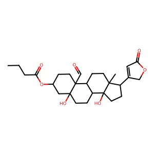 3-(Butanoyloxy)-5,14-dihydroxy-19-oxocard-20(22)-enolide structure