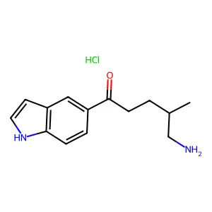 5-Amino-1-(1H-indol-5-yl)-4-methylpentan-1-one--hydrogen chloride (1/1) structure
