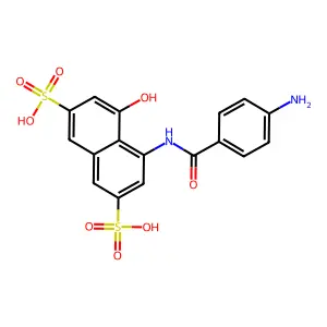 4-((4-Aminobenzoyl)amino)-5-hydroxynaphthalene-2,7-disulphonic acid structure