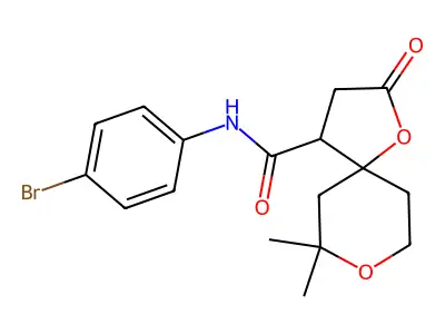N-(4-bromophenyl)-7,7-dimethyl-2-oxo-1,8-dioxaspiro[4.5]decane-4-carboxamide structure