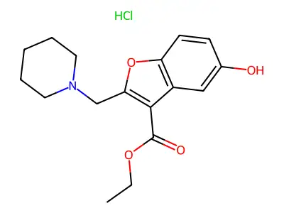 5-Hydroxy-2-(piperidinomethyl)-3-benzofurancarboxylic acid ethyl ester hydrochloride structure