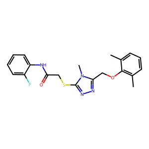 2-({5-[(2,6-dimethylphenoxy)methyl]-4-methyl-4H-1,2,4-triazol-3-yl}sulfanyl)-N-(2-fluorophenyl)acetamide structure