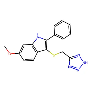 1H-Indole, 6-methoxy-2-phenyl-3-((1H-tetrazol-5-ylmethyl)thio)- structure