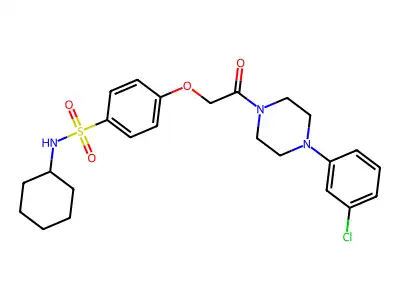 4-[2-[4-(3-chlorophenyl)piperazin-1-yl]-2-oxoethoxy]-N-cyclohexylbenzenesulfonamide structure
