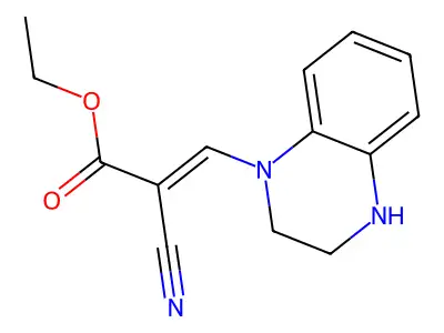 ethyl 2-cyano-3-(3,4-dihydro-2H-quinoxalin-1-yl)prop-2-enoate structure