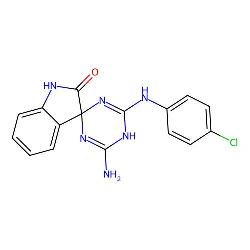 4'-amino-6'-[(4-chlorophenyl)amino]-5'H-spiro[indole-3,2'-[1,3,5]triazin]-2(1H)-one structure