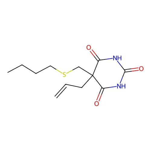 5-(Butylsulfanylmethyl)-5-prop-2-enyl-1,3-diazinane-2,4,6-trione structure