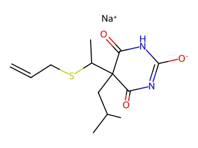 5-(2-Methylpropyl)-5-(1-prop-2-enylsulfanylethyl)-1,3-diazinane-2,4,6-trione structure