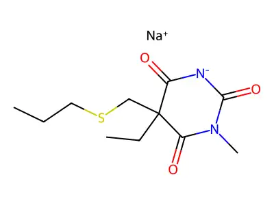 5-Ethyl-1-methyl-5-(propylsulfanylmethyl)-1,3-diazinane-2,4,6-trione structure