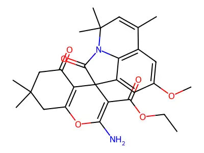 ethyl 2-amino-8'-methoxy-4',4',6',7,7-pentamethyl-2',5-dioxo-5,6,7,8-tetrahydro-4'H-spiro[chromene-4,1'-pyrrolo[3,2,1-ij]quinoline]-3-carboxylate structure