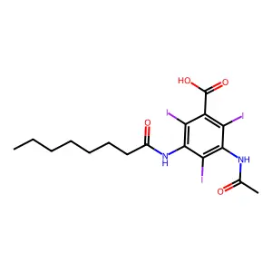 Benzoic acid, 3-acetamido-5-octanamido-2,4,6-triiodo- structure