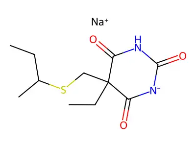 5-[(sec-Butylmercapto)methyl]-5-ethylbarbituric acid structure