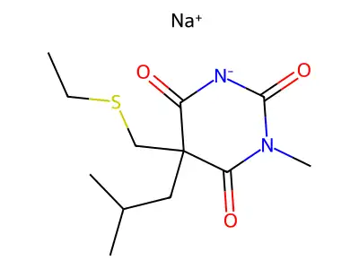 5-(Ethylsulfanylmethyl)-1-methyl-5-(2-methylpropyl)-1,3-diazinane-2,4,6-trione structure