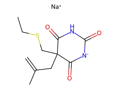 5-[(Ethylmercapto)methyl]-5-(2-methylallyl)barbituric acid structure