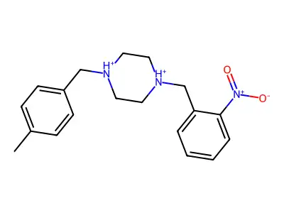 1-[(4-Methylphenyl)methyl]-4-[(2-nitrophenyl)methyl]piperazine-1,4-diium structure