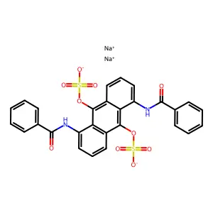 Benzamide, N,N'-[9,10-bis(sulfooxy)-1,5-anthracenediyl]bis-, sodium salt (1:2) structure