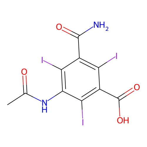 3-Acetamido-5-carbamoyl-2,4,6-triiodobenzoic acid structure