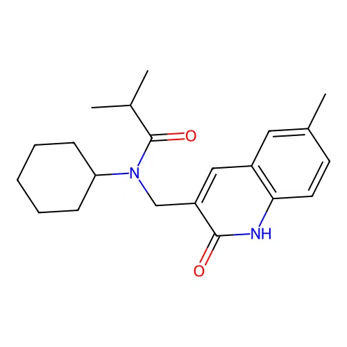 N-cyclohexyl-2-methyl-N-[(6-methyl-2-oxo-1H-quinolin-3-yl)methyl]propanamide structure