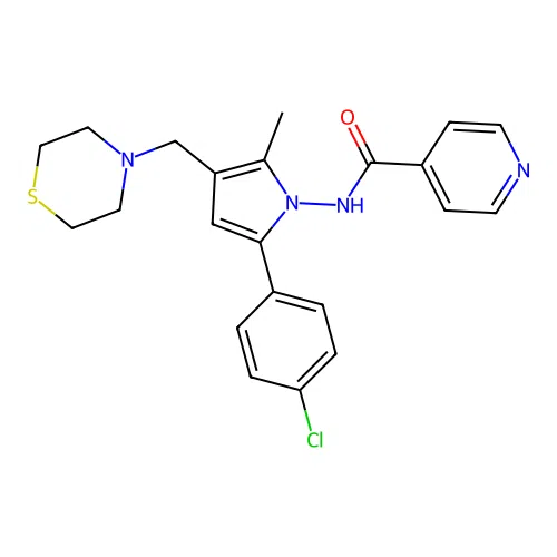 N-[5-(4-chlorophenyl)-2-methyl-3-(thiomorpholin-4-ylmethyl)pyrrolyl]-4-pyridylcarboxamide structure