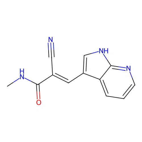 (2E)-2-cyano-N-methyl-3-(1H-pyrrolo[2,3-b]pyridin-3-yl)prop-2-enamide structure
