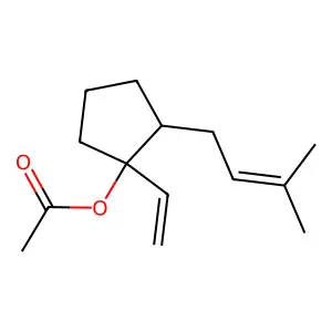 Cyclopentanol, 1-ethenyl-2-(3-methyl-2-buten-1-yl)-, 1-acetate structure