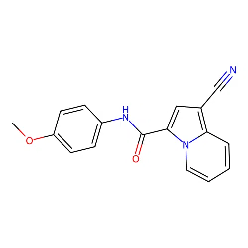 1-cyano-N-(4-methoxyphenyl)-3-indolizinecarboxamide structure