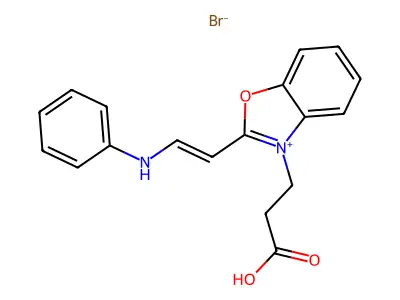 3-[2-(2-Anilinoethenyl)-1,3-benzoxazol-3-ium-3-yl]propanoic acid;bromide structure