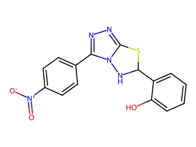 2-[3-(4-nitrophenyl)-5,6-dihydro-[1,2,4]triazolo[3,4-b][1,3,4]thiadiazol-6-yl]phenol structure