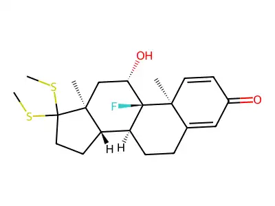 ANDROSTA-1,4-DIEN-3-ONE, 17,17-BIS(METHYLTHIO)-9-FLUORO-11-HYDROXY-, (11-beta)- structure