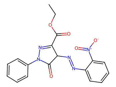 5-Hydroxy-4-((o-nitrophenyl)azo)-1-phenylpyrazole-3-carboxylic acid, ethyl ester structure