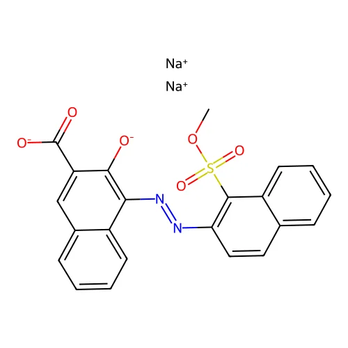 Disodium 3-hydroxy-4-((1-(sulphonatomethyl)-2-naphthyl)azo)-2-naphthoate structure