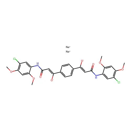 2-Propenamide, 3,3'-(1,4-phenylene)bis[N-(5-chloro-2,4-dimethoxyphenyl)-3-hydroxy-, disodium salt structure