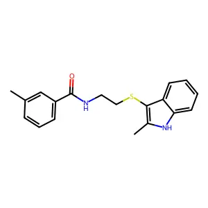 3-methyl-N-(2-((2-methyl-1H-indol-3-yl)thio)ethyl)benzamide structure