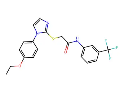 2-[1-(4-ethoxyphenyl)imidazol-2-yl]sulfanyl-N-[3-(trifluoromethyl)phenyl]acetamide structure