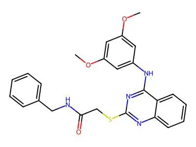 N-benzyl-2-[4-(3,5-dimethoxyanilino)quinazolin-2-yl]sulfanylacetamide structure