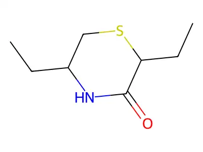 2,5-Diethyl-5,6-dihydro-2H-1,4-thiazin-3-ol structure
